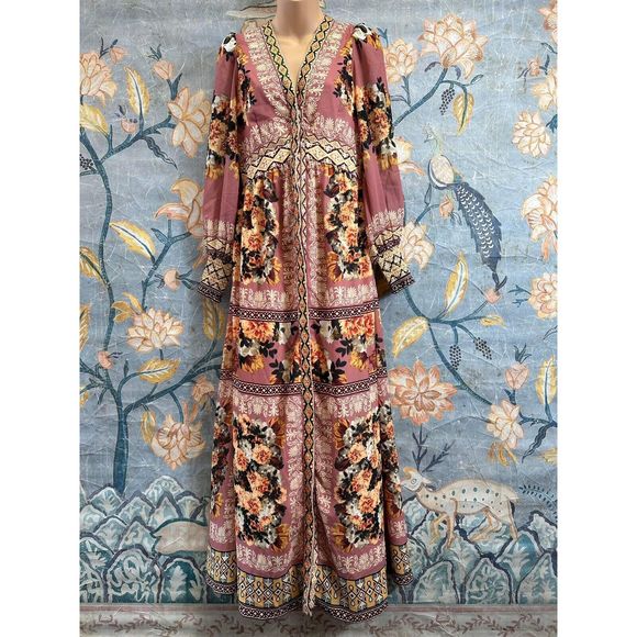 Anthropologie Vineet Bahl Embroidered Maxi Dress Size XS - Picture 6 of 10